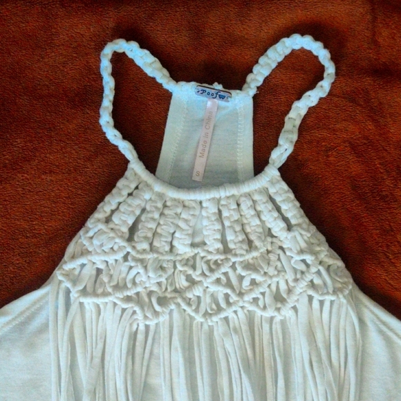 White Tank Top Fringe Racer back Festival Summer Top Short Sleeve Halter Top - Picture 8 of 8